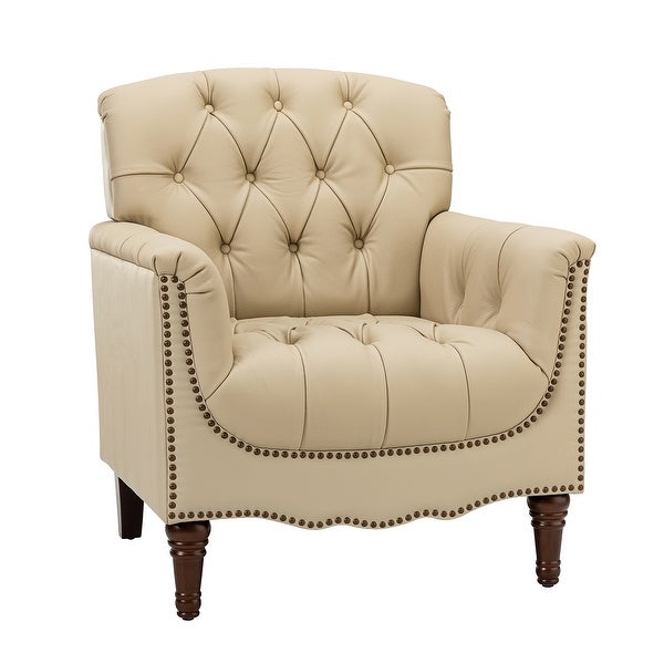 Wemer Transitional Genuine Leather Armchair with Button Tufted Back by HULALA HOME