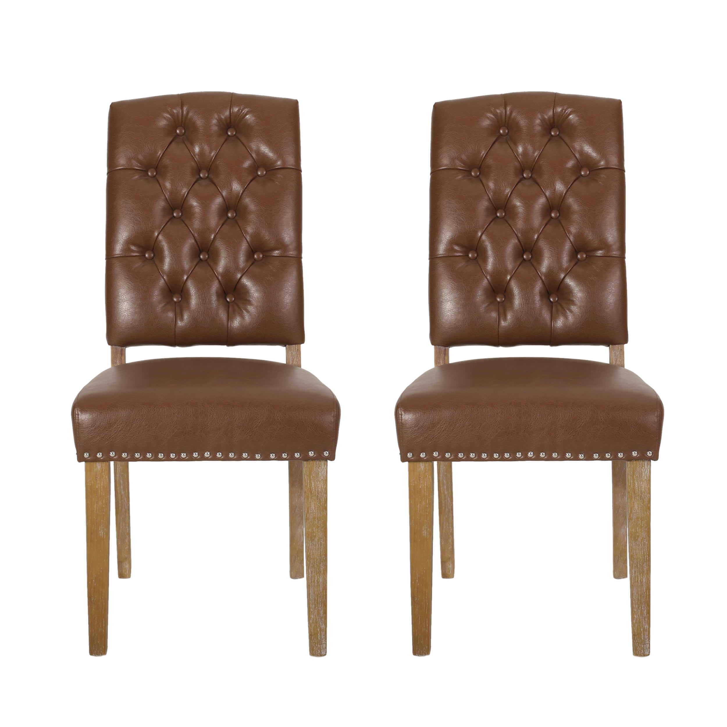 Frances Contemporary Faux Leather Tufted Dining Chairs with Nailhead Trim, Set of 2