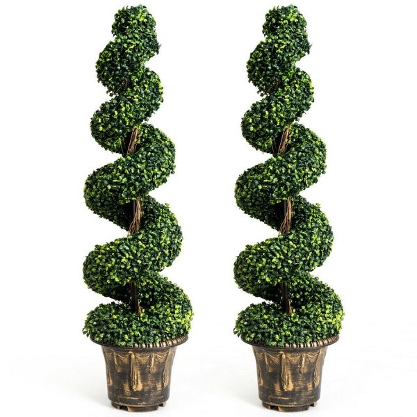 2Set 4' Artificial Decor Green Boxwood Spiral Tree