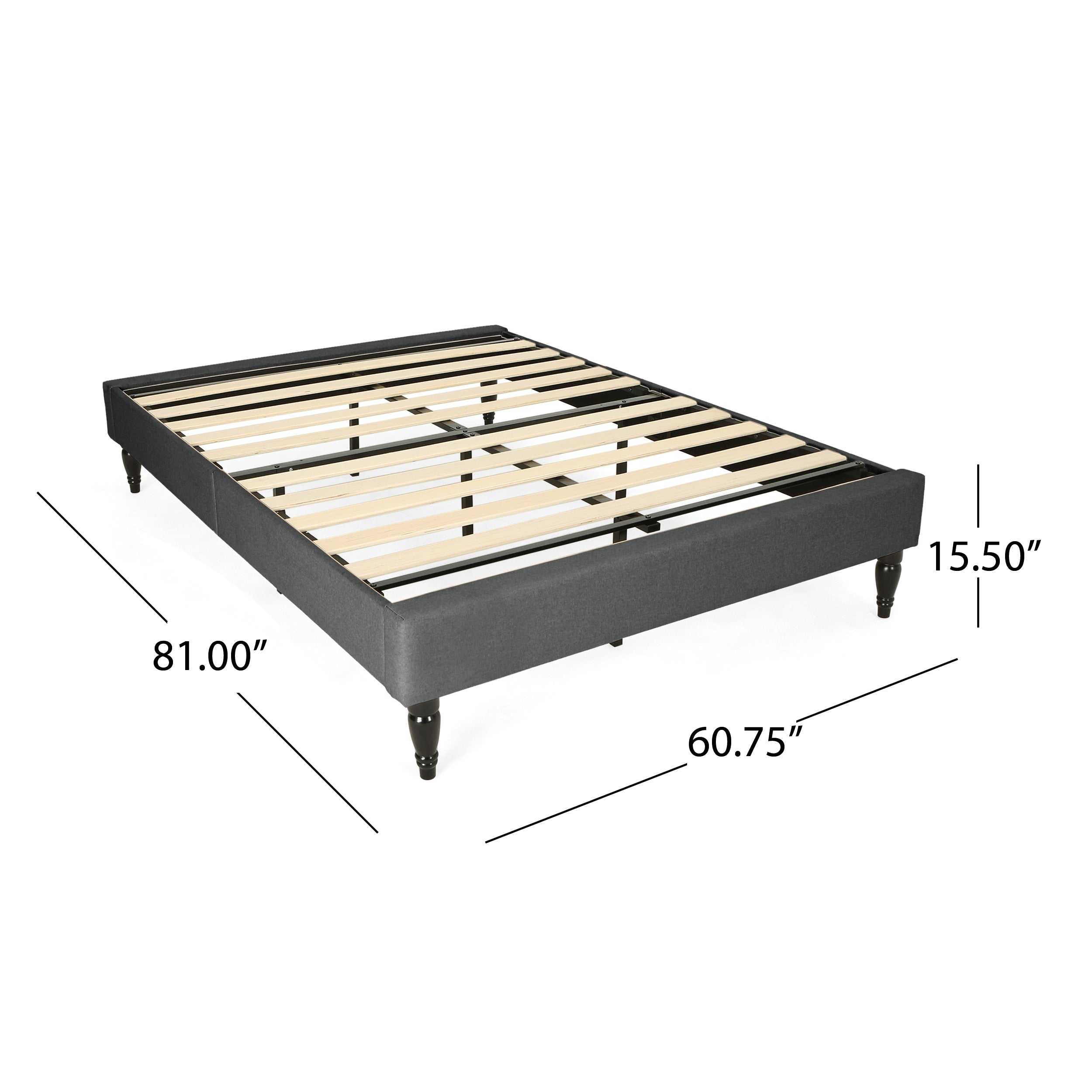 Luca Contemporary Upholstered Queen Bed Frame with Turned Legs