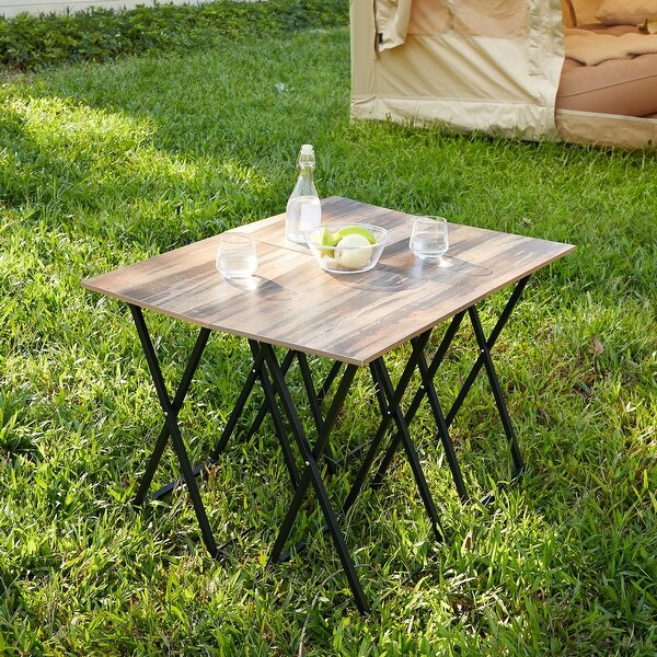 Set of 4 Industrial TV Trays，Folding TV/Snack Tray Table Set