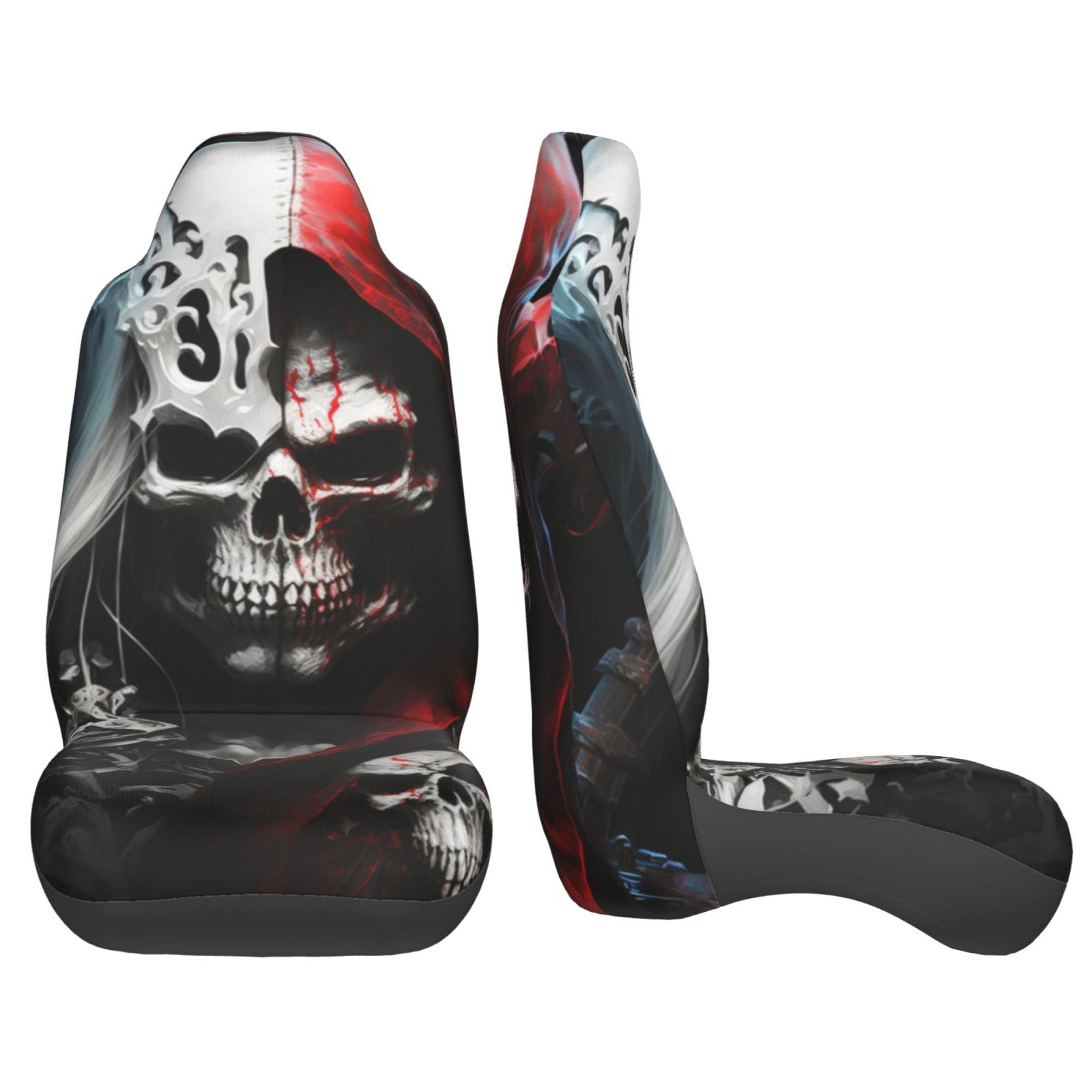 TEQUAN Front Seat Covers， Fantasy Death Skull Skeleton Pattern 2 Piece Car Seat Cover Fit Most Car SUV Truck Van