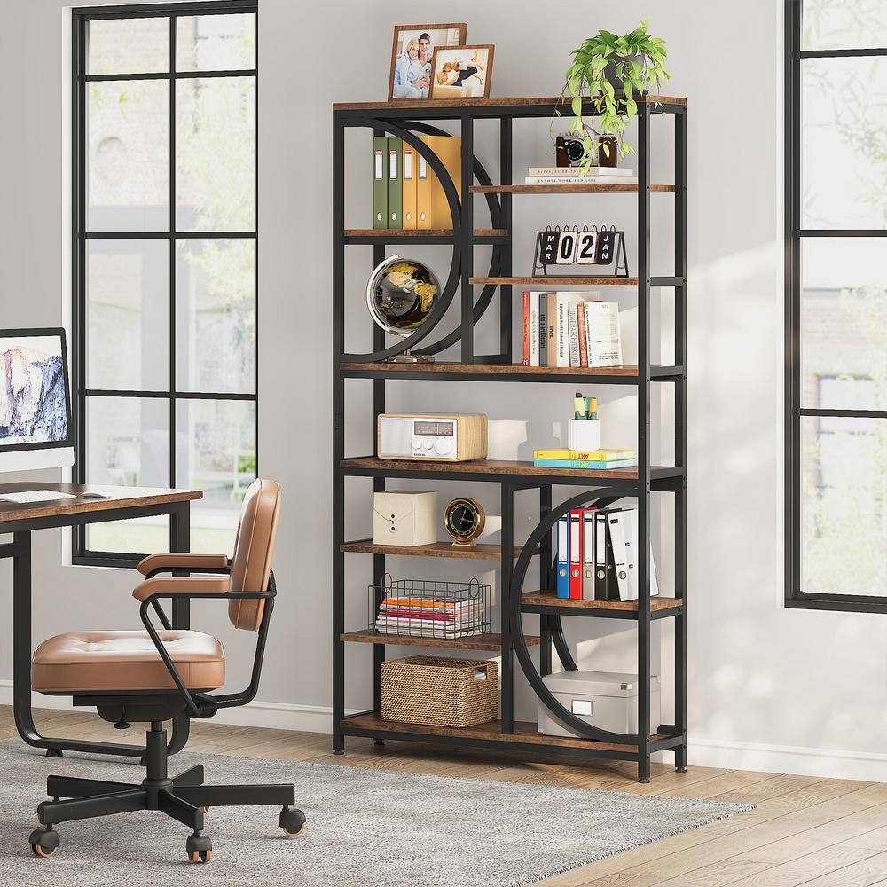 Tribesigns Earlimart 39.37 in. Wide Rustic Brown Engineered Wood 10-Shelf Etagere Bookcase Bookshelf with Open Storage Shelves TJHD-QP-0104