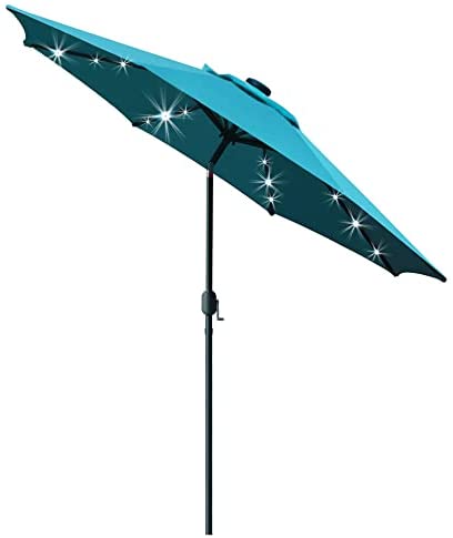 Sunnyglade 9′ Solar LED Lighted Patio Umbrella with 8 Ribs/Tilt Adjustment and Crank Lift System (Black)