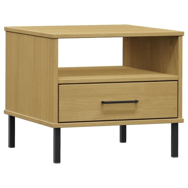 Bedside Table with Metal Legs Brown Solid Wood Pine OSLO