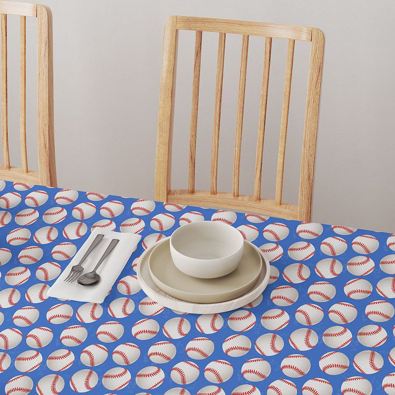 Square Tablecloth， 100% Polyester， 70x70， Baseballs Blue