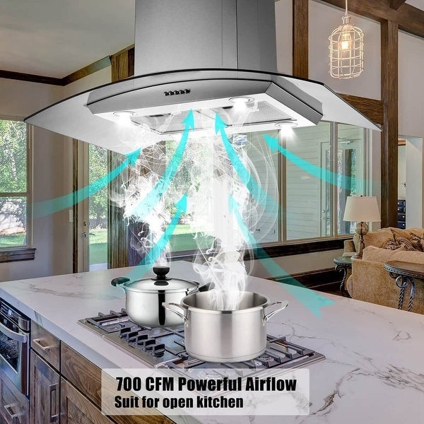 36 inch Stainless Steel Island Mount Range Hood 900CFM with LED Lights