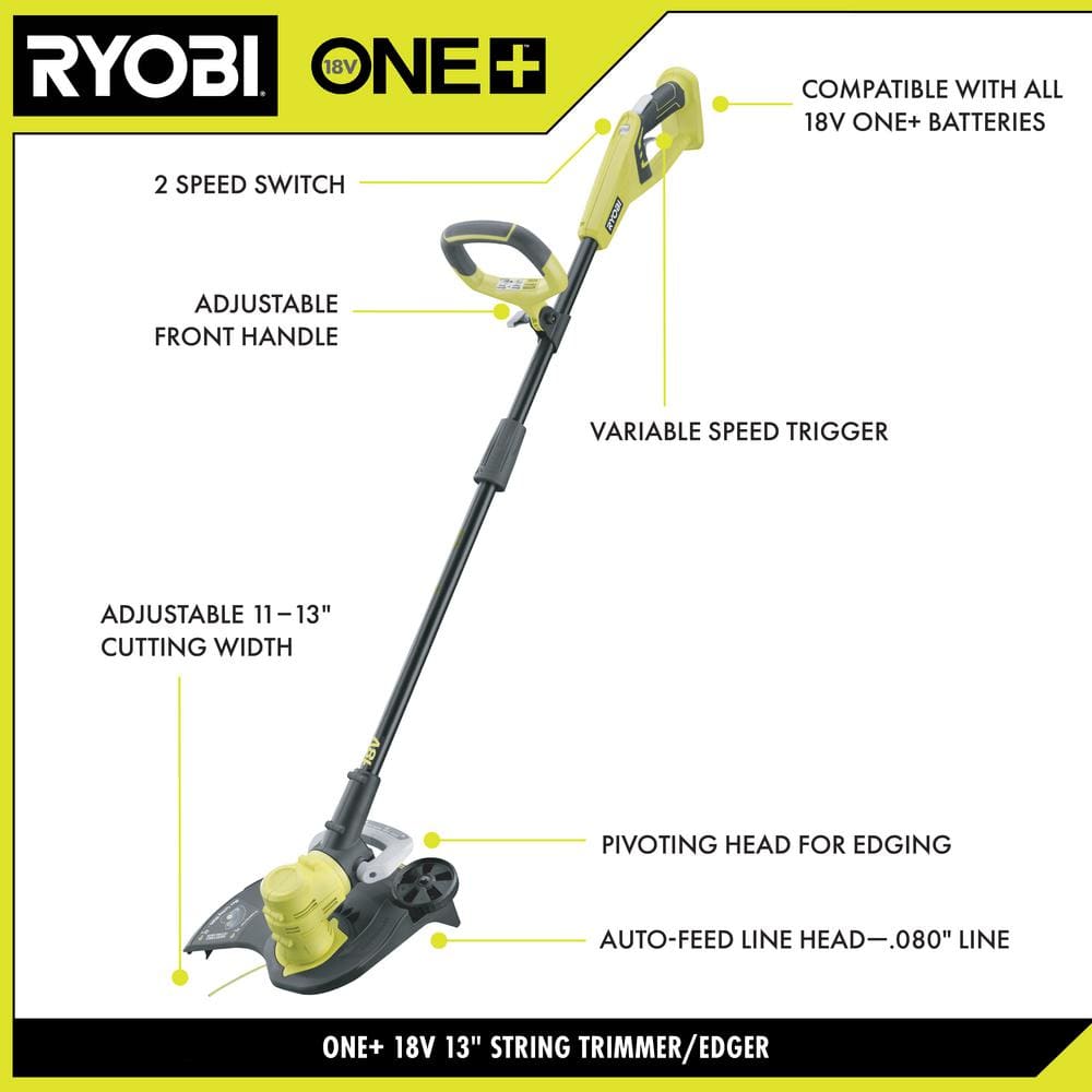 RYOBI ONE+ 18V Cordless Battery String Trimmer/Edger and Jet Fan Blower Combo Kit with 4.0 Ah Battery and Charger P2035