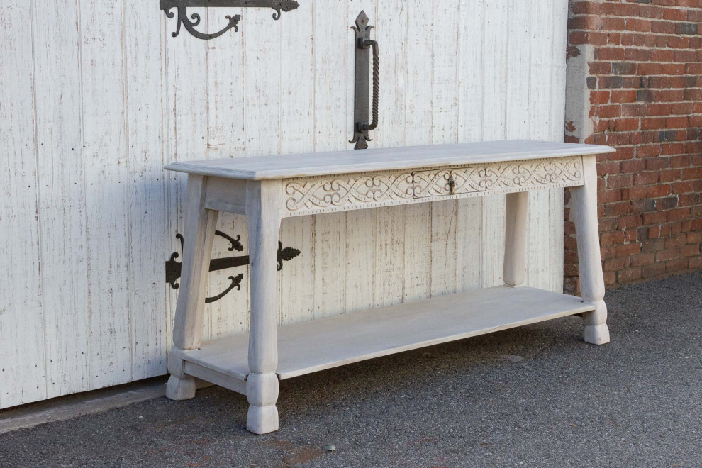 Bleached Wood Carved Tavern Console Table   French Country   Console Tables   by De cor  Houzz