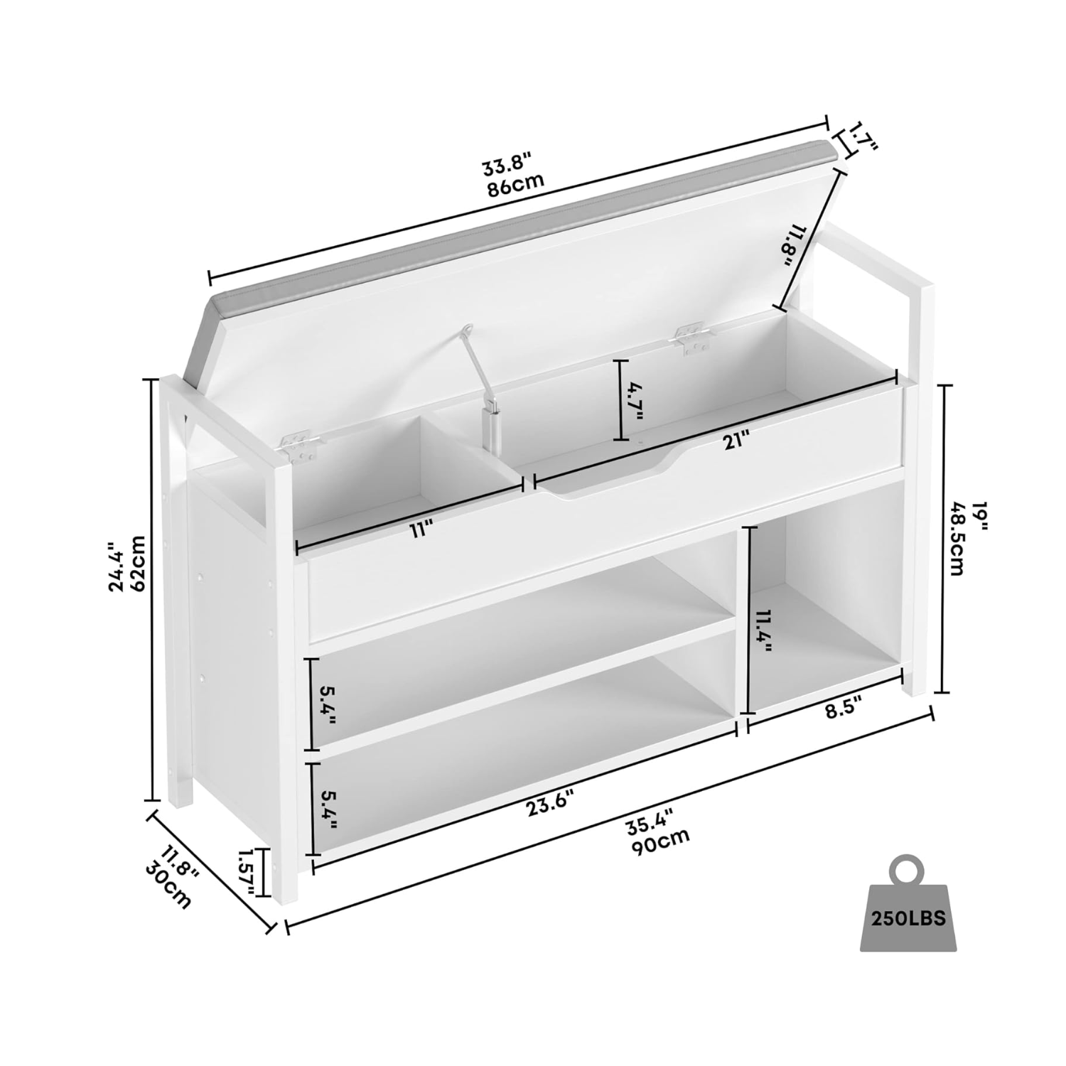 Shoe Storage Bench, Entryway Bench with Storage Box 2-Tier Shoe Rack for Entryway, Bedroom, Hallway