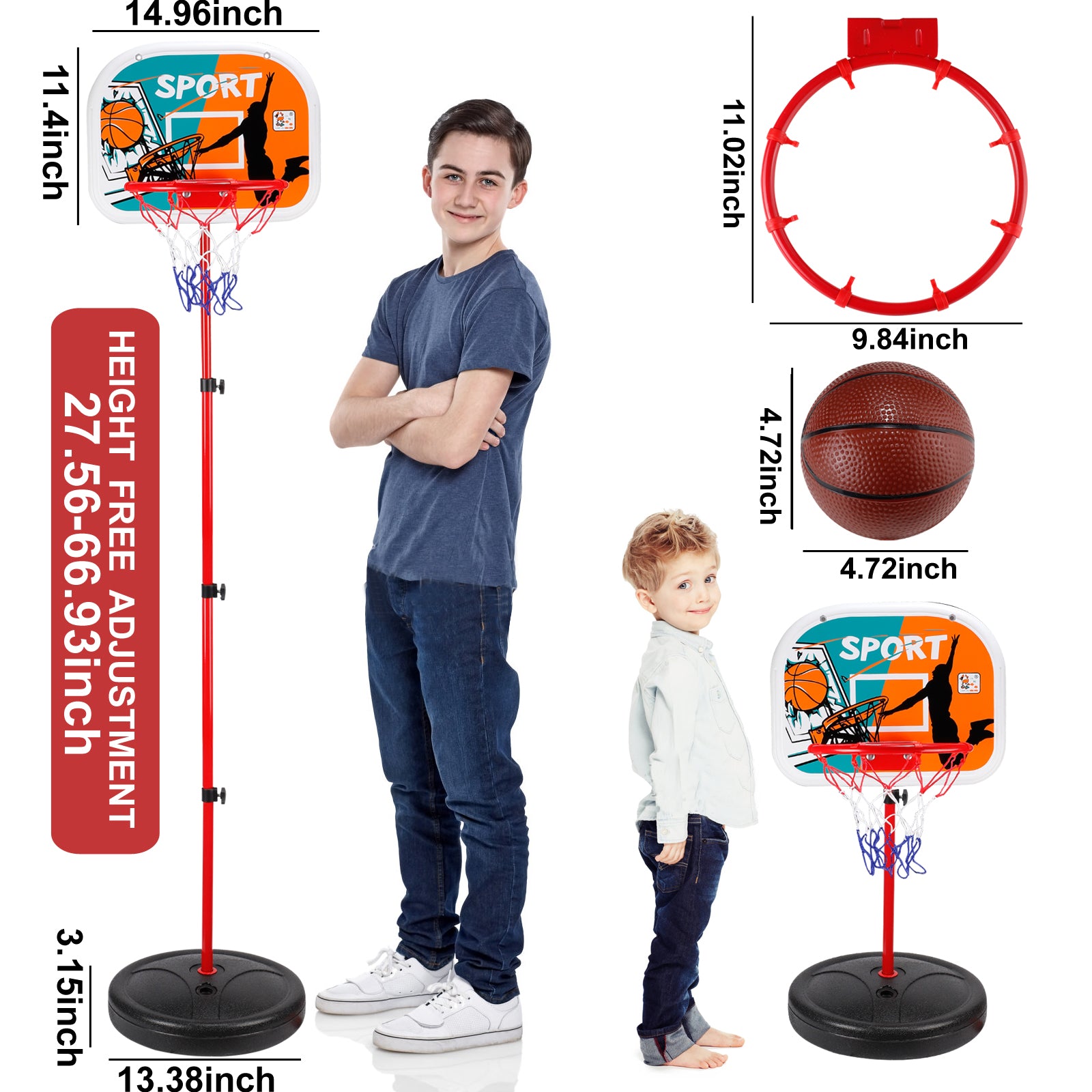 Kids Basketball Hoop Adjustable Height 2.5 ft-6.1 ft Toddler Toys Basketball Hoops Indoor Outdoor Play Mini Portable Basketball Goals Outside Toys Backyard Games for Boys Girls Age 3 4 5 6 7 8 Gifts