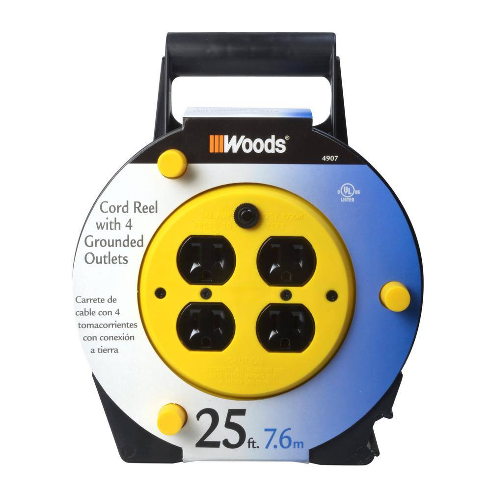 Woods 25 ft. 163 Multi-Outlet (4) Portable Extension Cord Reel Power Station 4907