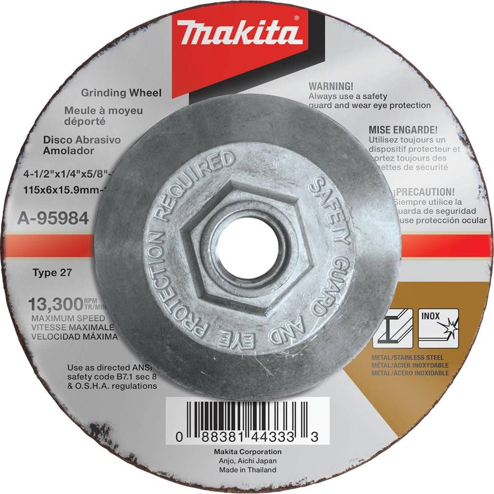 Makita 4-1/2 in. x 1/4 in. x 5/8-11 in. INOX Grinding Wheel 36 Grit A-95984 from Makita