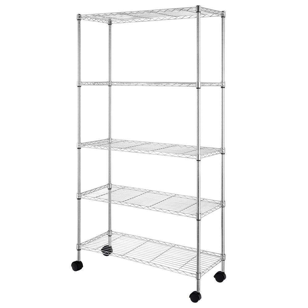 Karl home Silver 5-Tier Heavy Duty Metal Freestanding Garage Storage Shelving Unit (13.78 in. W x 65 in. H x 35.43 in. D) 302992573358