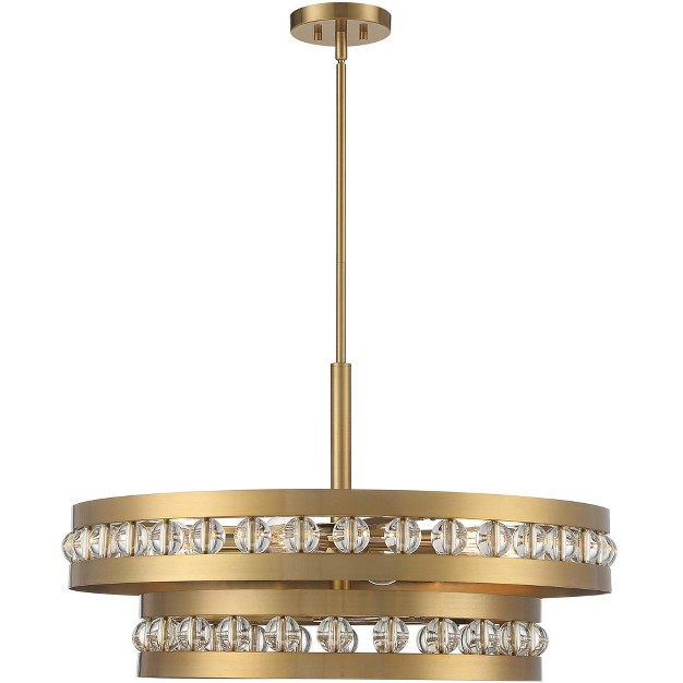 Wide Modern 2 tier Frame Clear Crystal Balls 6 light Fixture For Dining Room House Foyer Kitchen