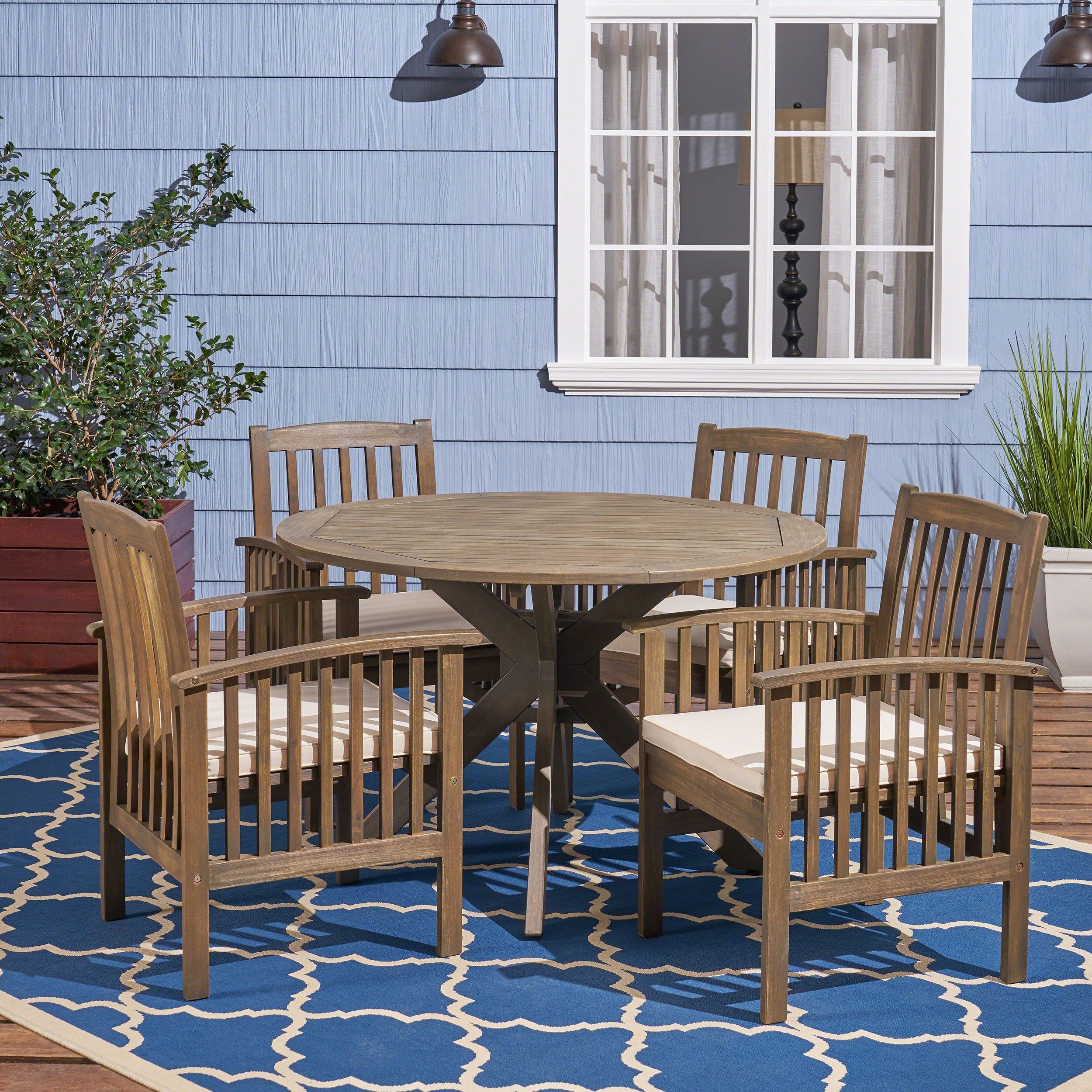 Phoenix Outdoor Acacia 4-Seater Dining Set with Cushions and 47