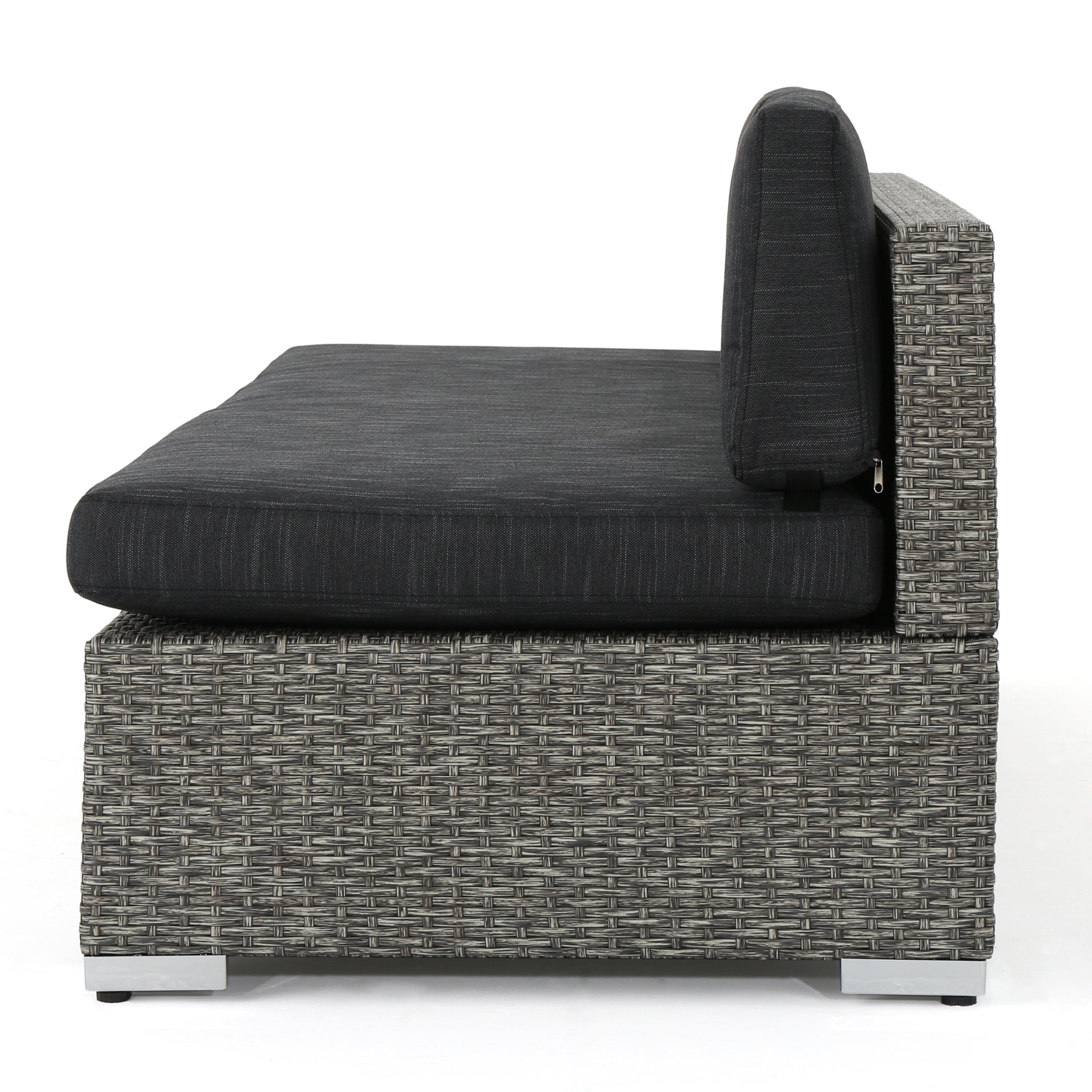 Stuart Outdoor 3 Seater Wicker Left Sofa, Mixed Black with Dark Grey Cushions