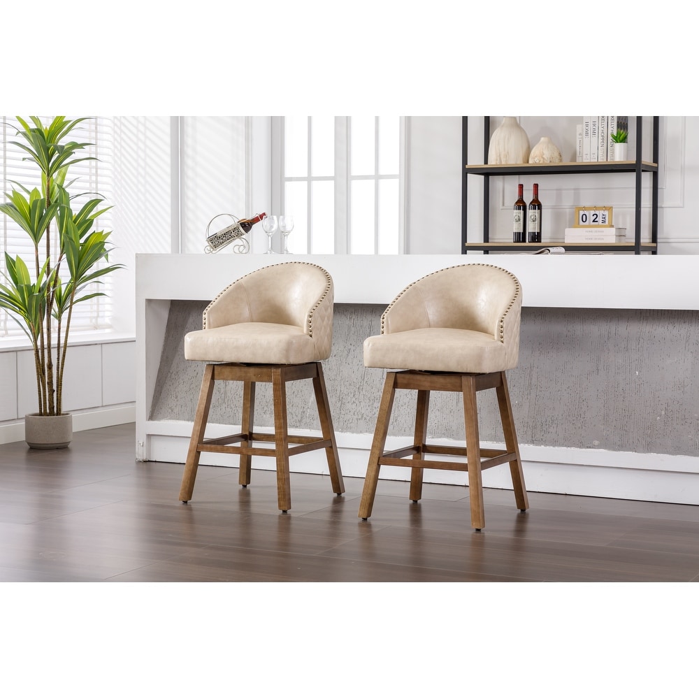 Upholstered PU Leather Swivel Barstool with Footrest  Set of 2