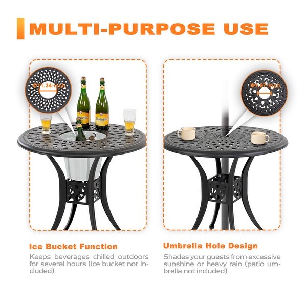 Outdoor 31'' Round Cast Aluminum Bistro Table with 1.97'' Umbrella Hole