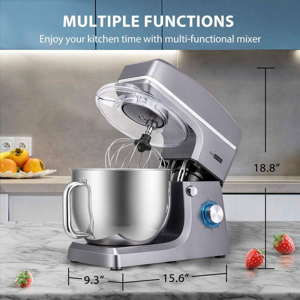 VIVOHOME 75 qt 6Speed Silver TiltHead Electric Stand Mixer with Accessories and ETL Listed