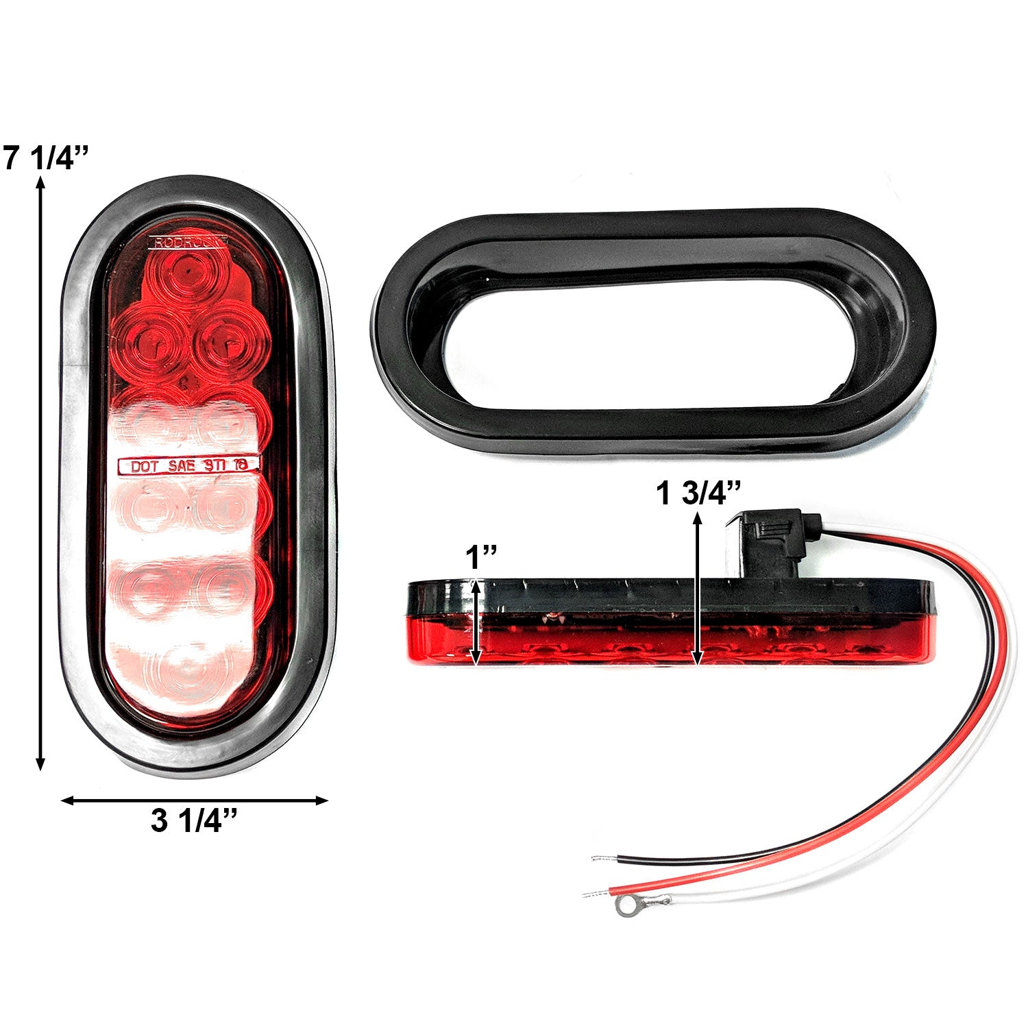 Kapsco Moto TRL-N10 12V LED Oval Trailer Light Low Profile Kit Tail Stop Turn Running Lights for Boat Trailer Truck Marineand#44; Red