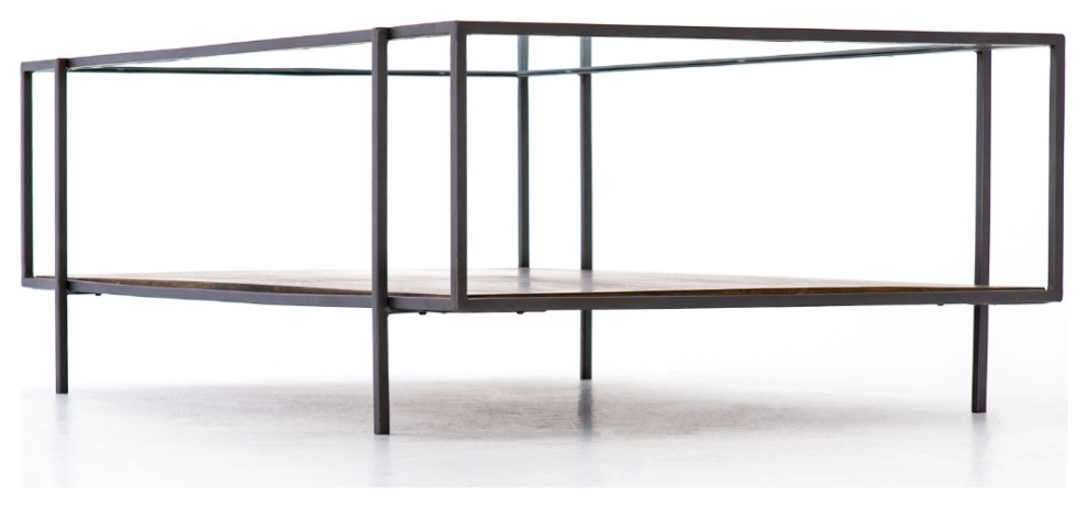 Byron Shadowbox Metal and Glass Coffee Table 48 quot  Industrial   Coffee Tables   by Zin Home  Houzz