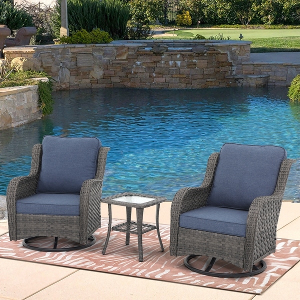 Outdoor Wicker 360 Degree Swivel Chairs with Square Table