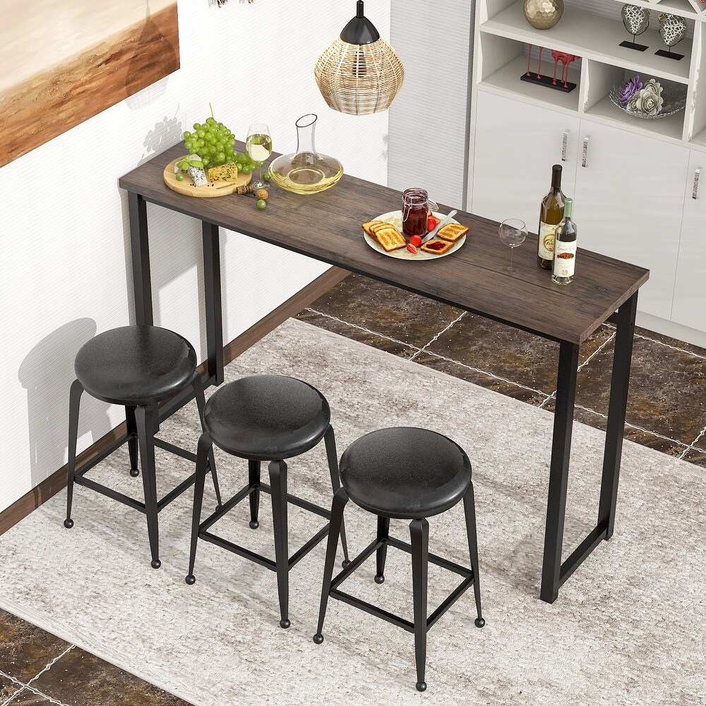 Kitchen Dining Table Bar Table with 3 Barstools Sets(Set of 4)