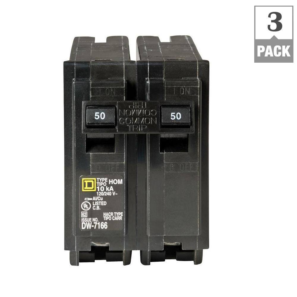 Square D Homeline 50 Amp 2-Pole Circuit Breaker (3-Pack) HOM250CP3