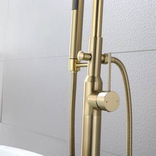 Nestfair Single-Handle Floor Mount Roman Tub Faucet with Hand Shower in Gold SX-JM865G