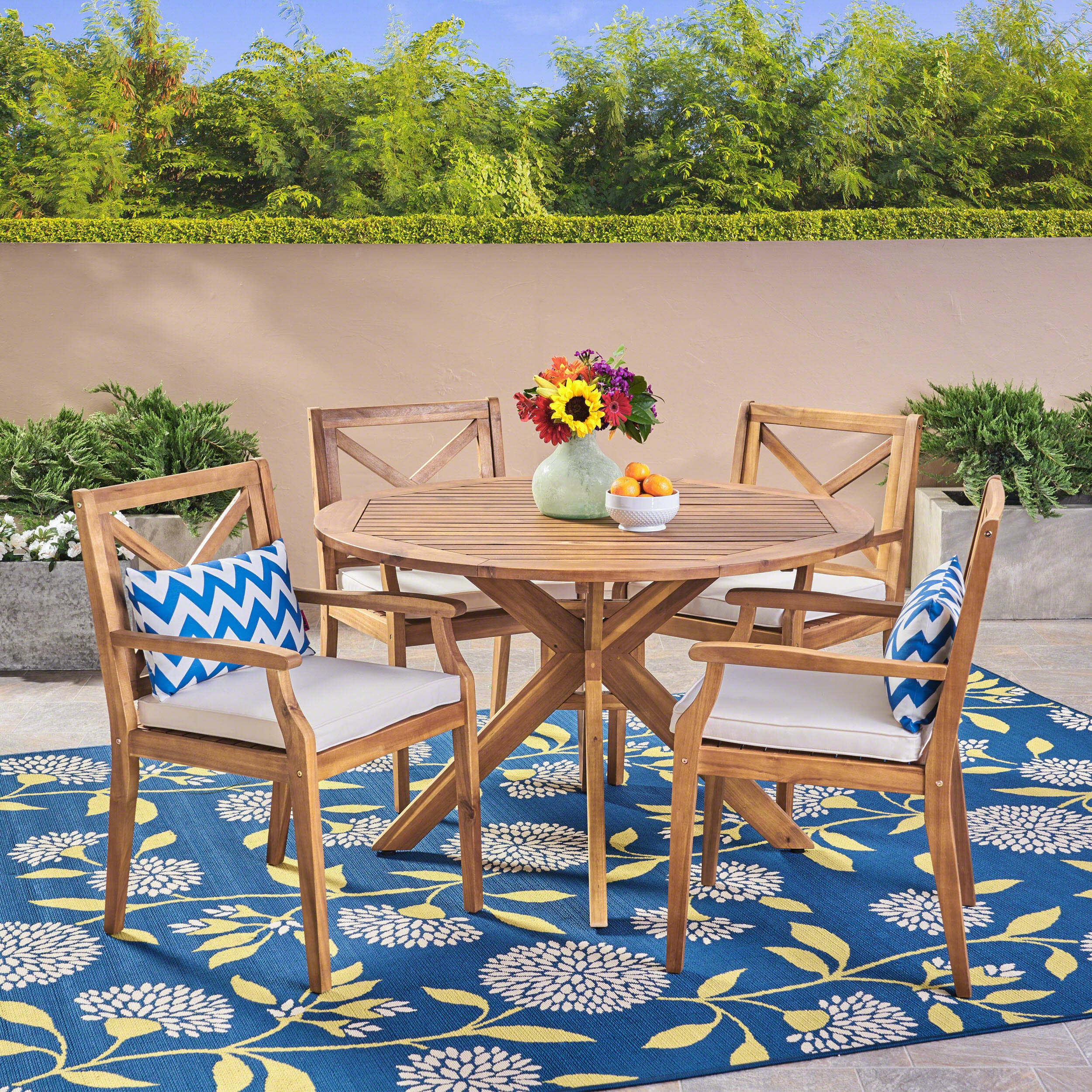 Jordan Outdoor 5 Piece Acacia Wood Dining Set