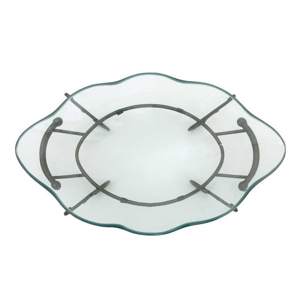 Clear Tempered Glass Kitchen Serving Bowl with Brown Metal Scroll Base