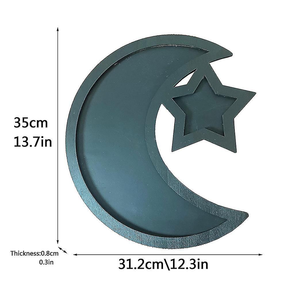 Eid Ramadan Serving Tray with Moon and Star Rustic Wooden Crescent Party Food Serving Tableware Display Holder Festival Decor