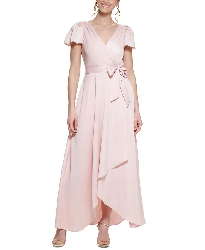 Women's Crepe-Back Satin Flutter-Sleeve Dress