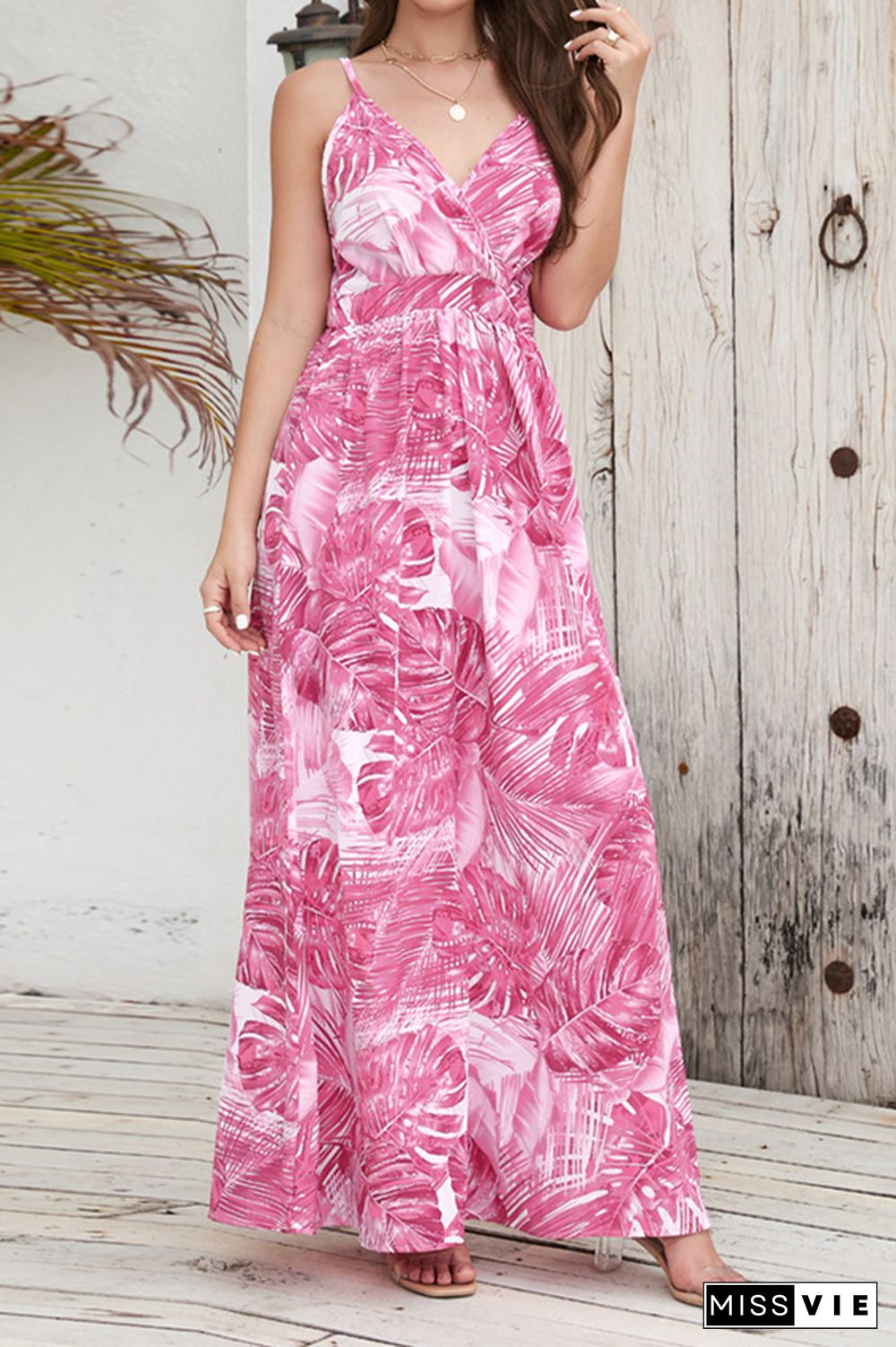 Wrap V Neck Abstract Print Cami Maxi Dress