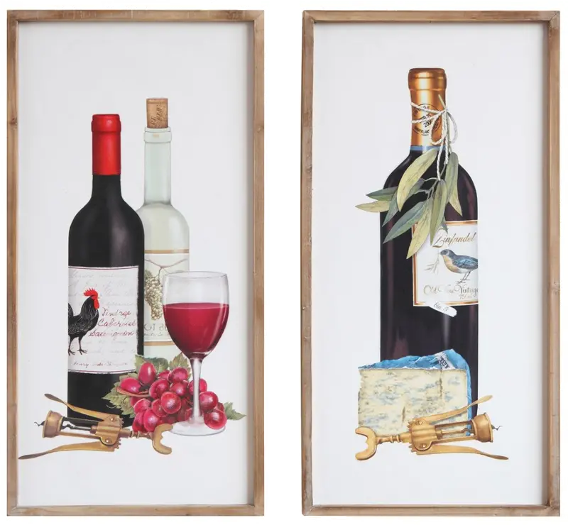 Assorted Multi Color Wine Wall Art in Wood Frame