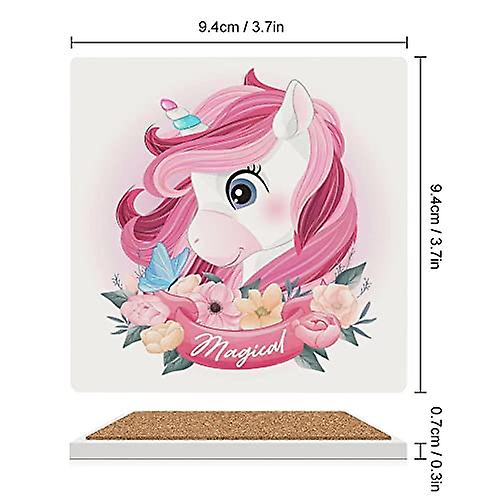 Colourlife Square Drink Coasters 1 Pcs Cute Watercolor Doodle Unicorn Absorbent Ceramic Coffee Coasters For Drinks With Cork Base Housewarming Gift Fo