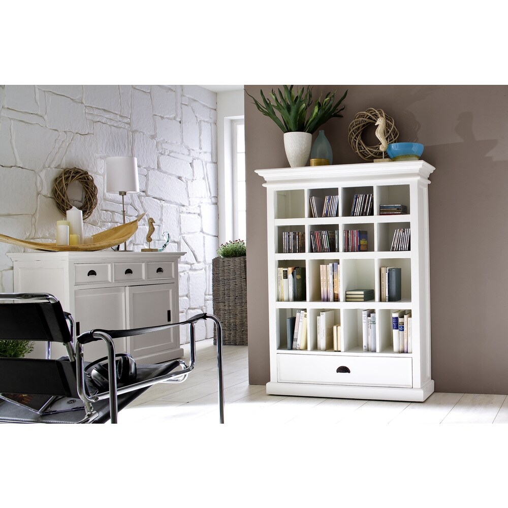 NovaSolo Halifax Coastal White Sideboard with Sliding Doors  Solid Mahogany Frame  49.21 x 19.69 x 33.46