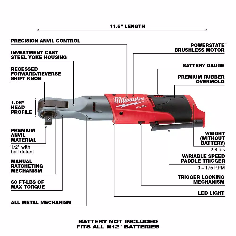 Milwaukee M12 FUEL 12-Volt Lithium-Ion Brushless Cordless 1/2 in. Ratchet (Tool-Only) and#8211; XDC Depot