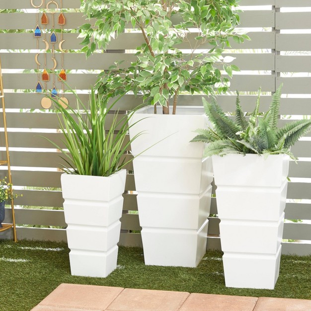 Wide 3pc Planters Modern Novelty Metal Pots White Cosmoliving By Cosmopolitan Sturdy Iron Indoor outdoor No Drainage Holes