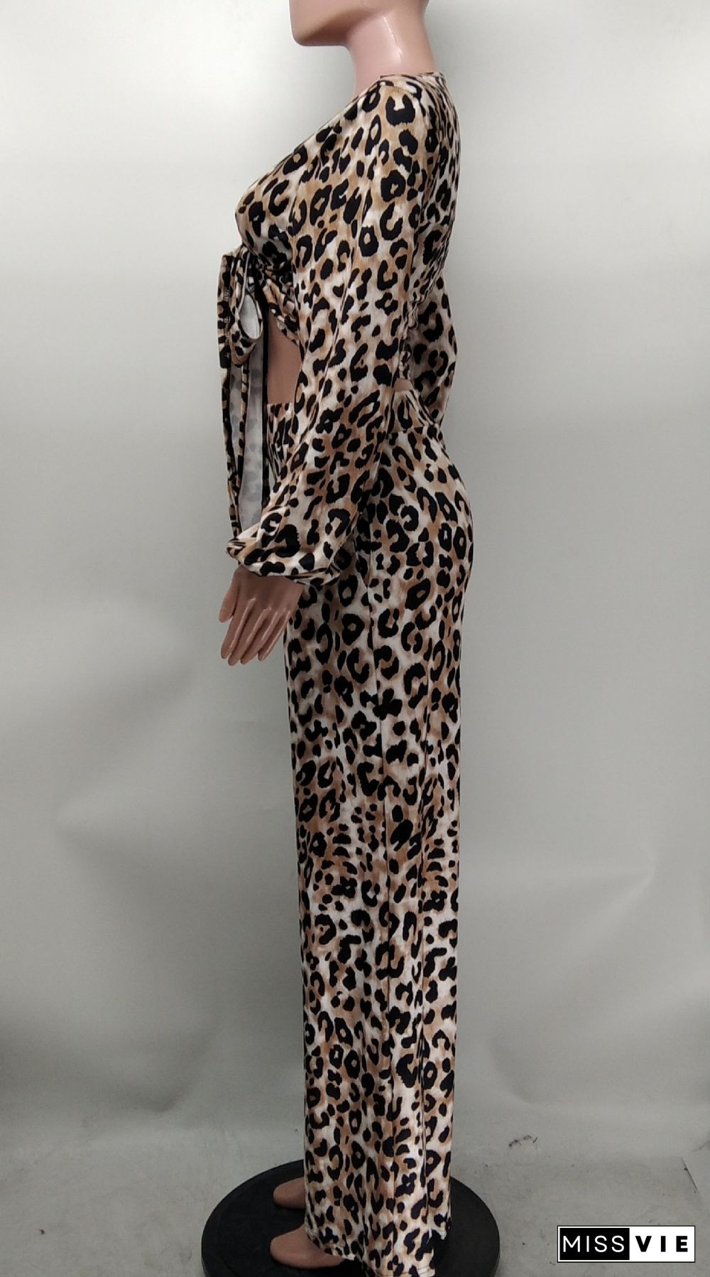 Fashion Leopard Print Wide Leg Pants Long Sleeve Two-piece Suit