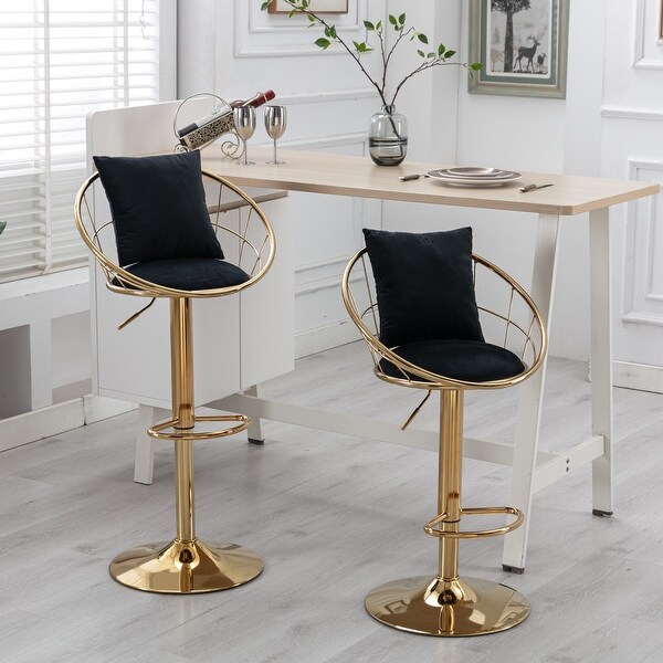 Set of 2 Velvet Bar Chairs， Unique Design Adjustable Height Barstools