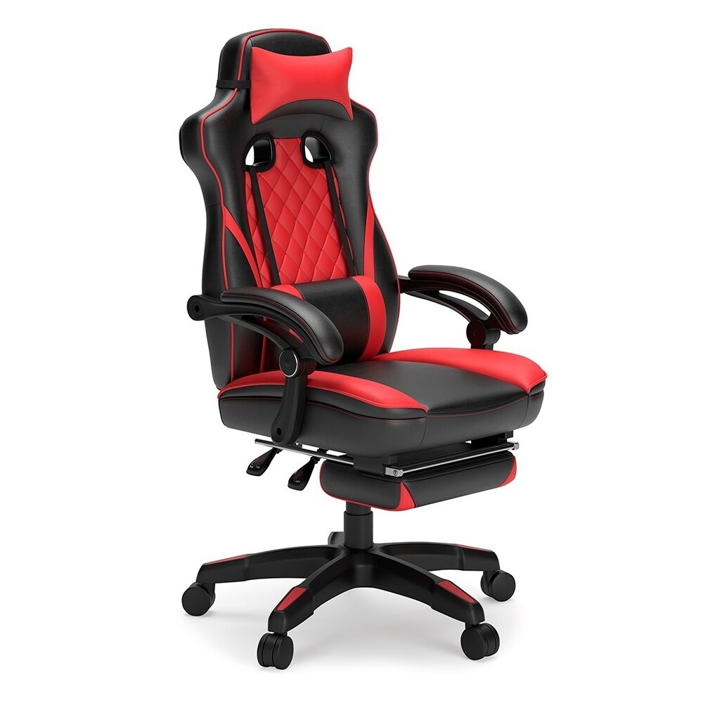 Aria 28 Inch Vegan Faux Leather Gaming Office Swivel Chair  Red  Black