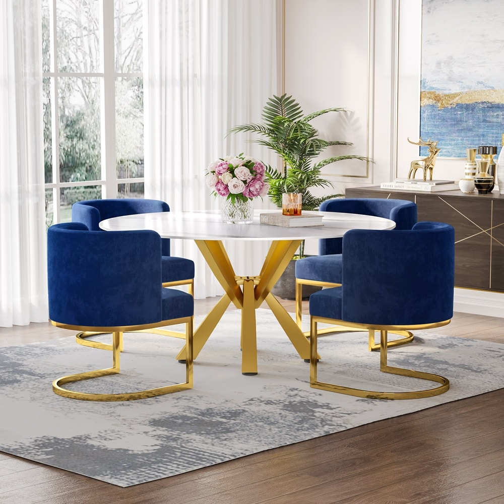 Moasis Velvet Upholstered Dining Chair with C shaped Gold Metal Legs (Set of 2)