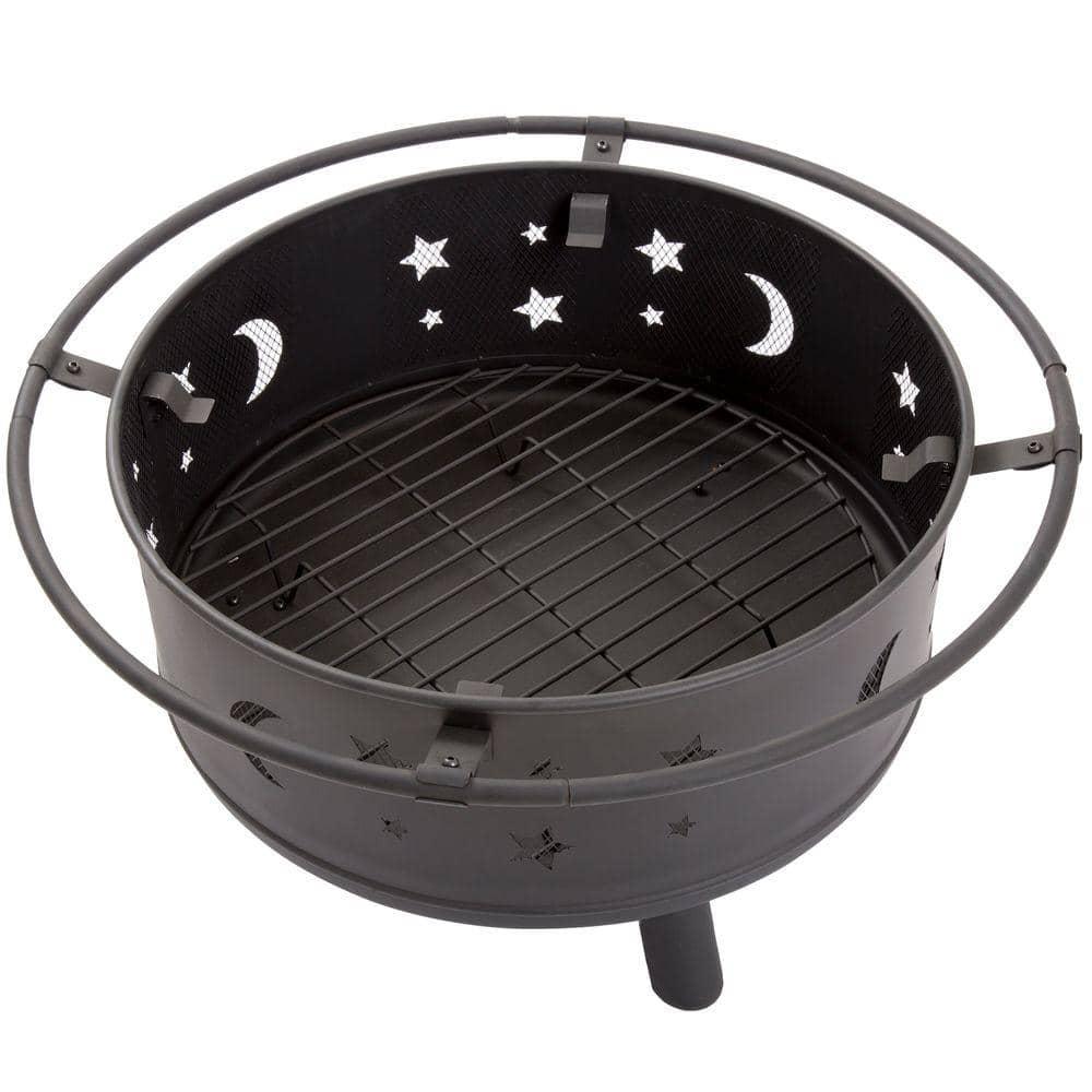 Pure Garden 30 in Round Steel Star and Moon Firepit with Cover