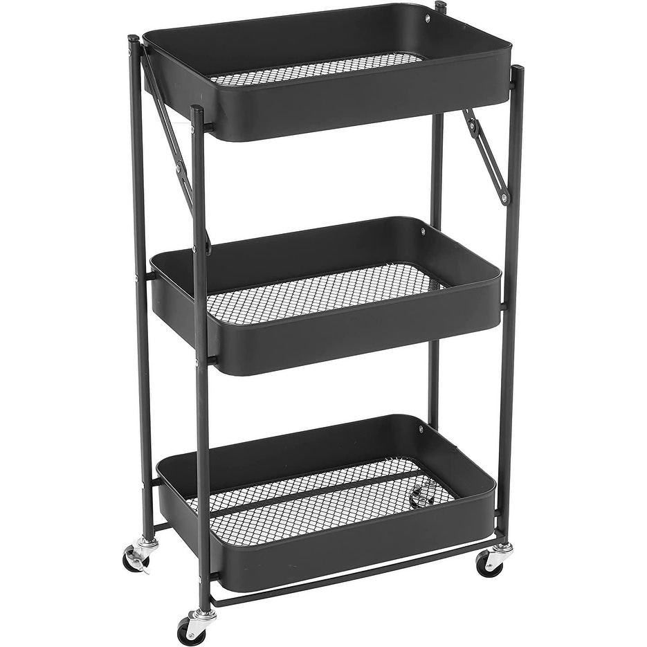 Urban Shop 3 Tier Foldable Rolling Storage Utility Cart