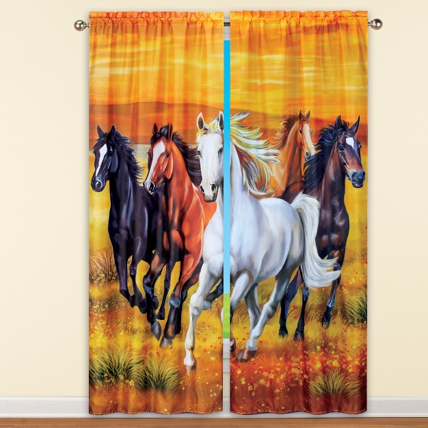 Collections Etc Running Horses Scene Window Curtains Set