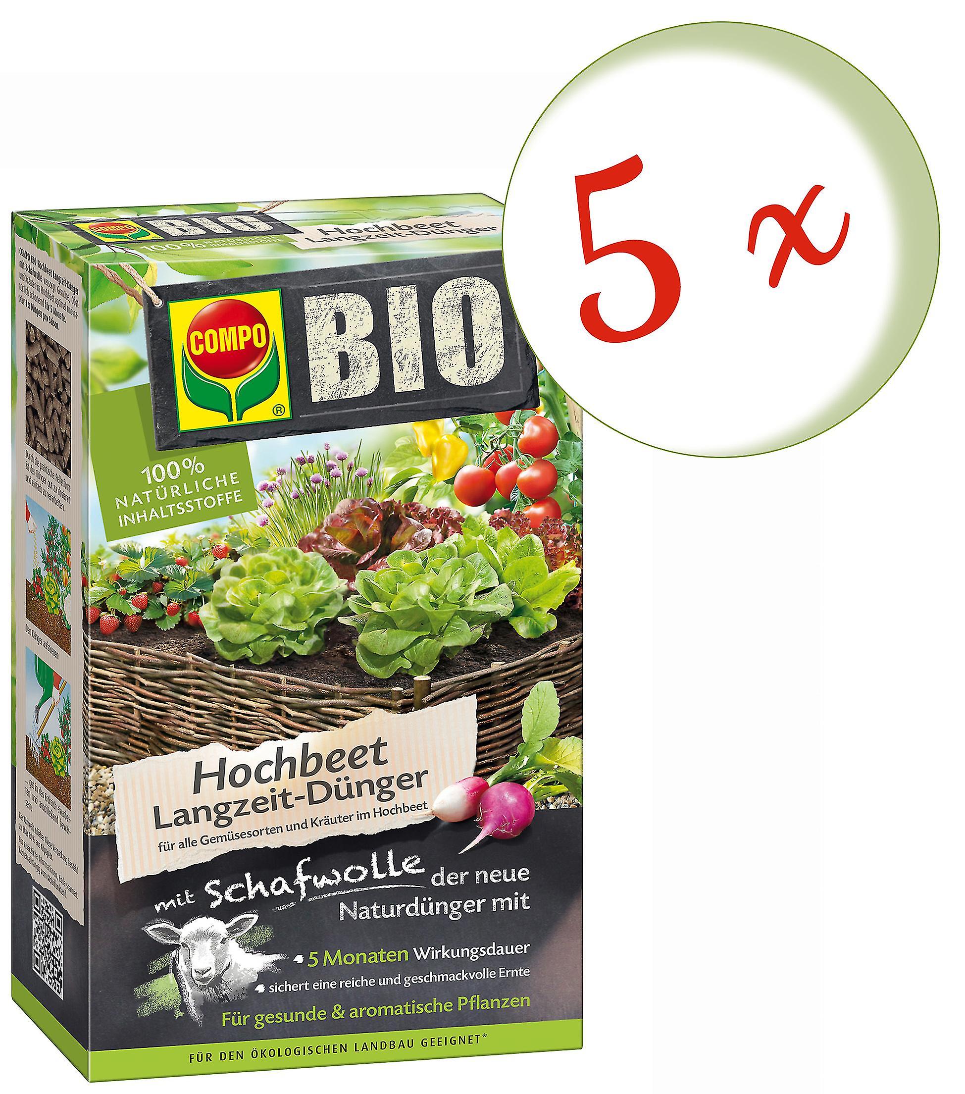 5 x COMPO BIO Hochbeet Langzeit-D??nger mit Schafwolle， 750 g