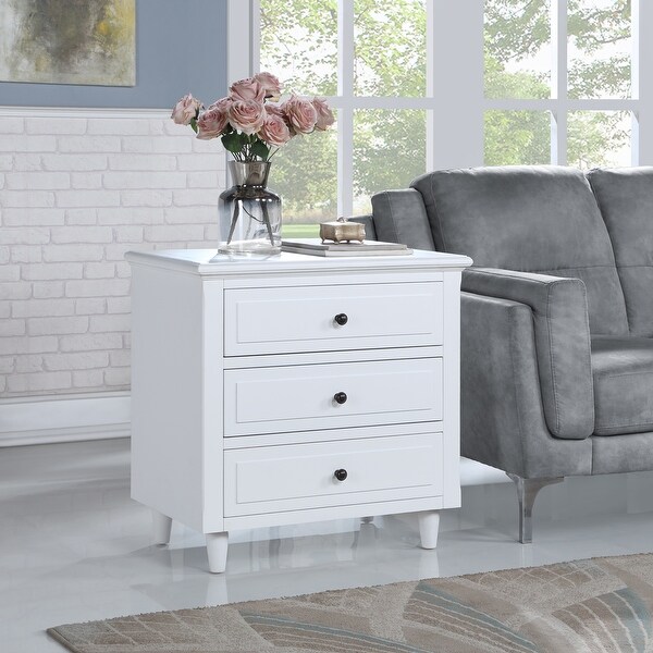 3-Drawer White Nightstand with Storage Wood Cabinet - - 34395861