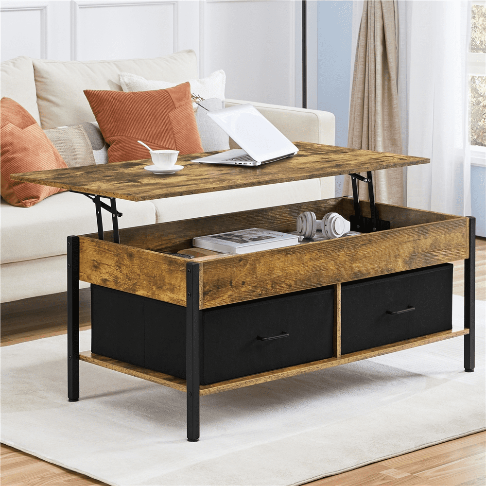 Alden Design Lift Top Wood Coffee Table with Storage Baskets, Large, Rustic Brown